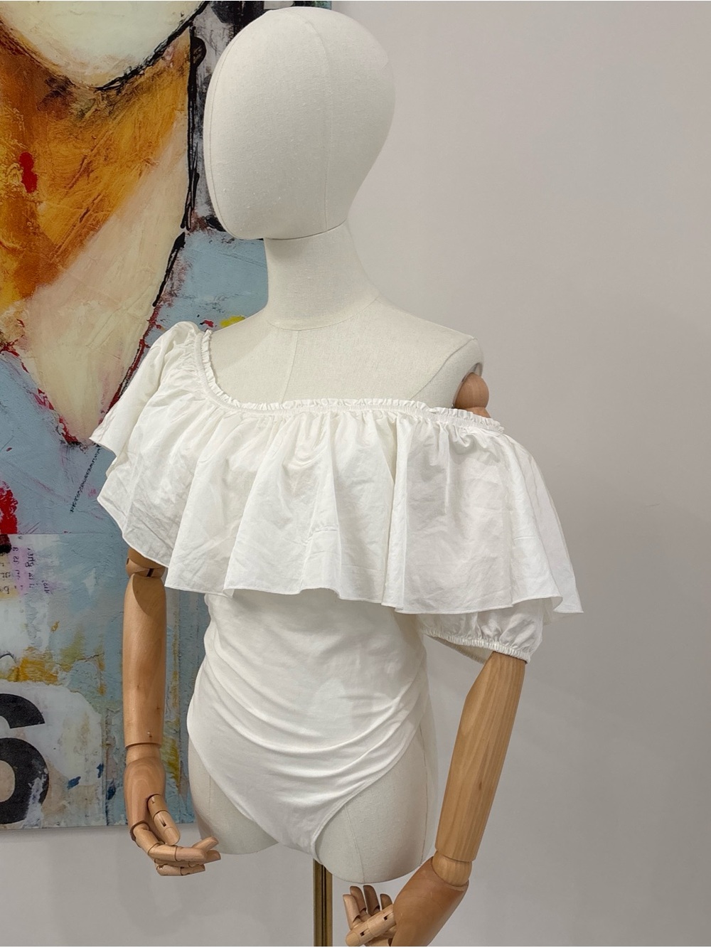 Free People White Off-Shoulder Ruffle Bodysuit